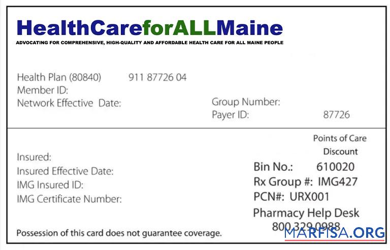 Downloadable Maine health insurance card template
